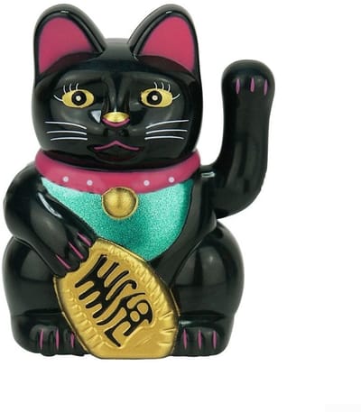 Dailygoods- Maneki Neko Zwaaiend - Gelukskat - Zonne-energie - Gouden Afwerking - Hoogwaardig Kunststof - Rijkdom en Welvaart - Geluks Kat