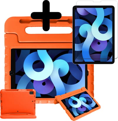 Hoesje - Geschikt voor Apple iPad Air 5 (2022) - 10.9 inch - 5e Generatie - M1 - Met Screenprotector - Kinderhoes - Shockproof Bumper - Kidsproof Case - Tablethoes - Kinder Hoes Cover - Oranje