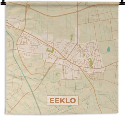 Wandkleed - Wanddoek - Stadskaart - Vintage - België - Plattegrond - Kaart - Eeklo - 180x180 cm - Wandtapijt
