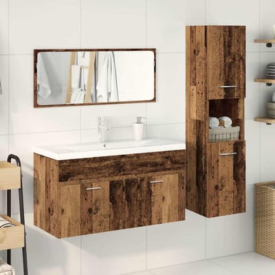 vidaXL - 4-delige - Badkamermeubelset - bewerkt - hout - oud - houtkleurig