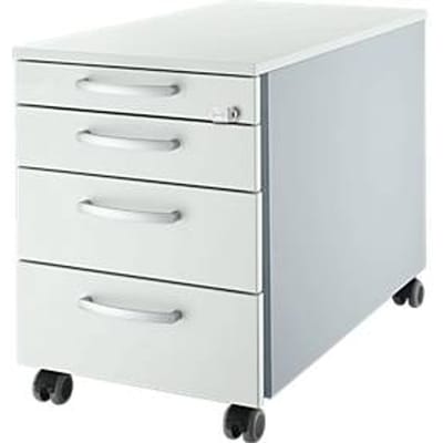 Schäfer Shop  Genius Verrijdbaar ladeblok 1233, met handgreep rond B 435 x H 577 mm, blank aluminium/lichtgrijs/lichtgrijs