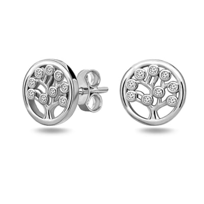 Juwelier Zwartevalk zilveren (gerhodineerd) levensboom oorbellen met zirkonia - 22.304