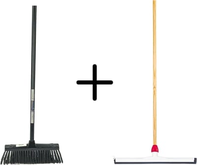 Synx Tools Binnenbezem Zwart + Vloertrekker Kunststof 45cm met Steel 120cm – Zaalveger – Vloerreiniger – Natuurrubber – Zachte bezem met steel 130cm