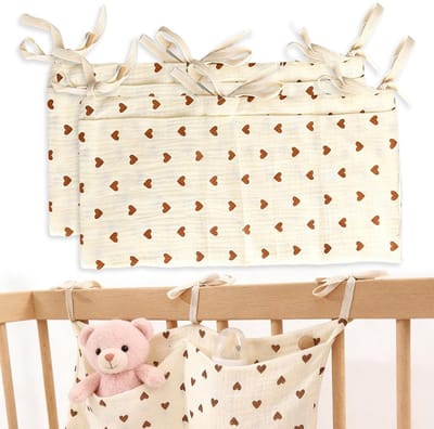 2 stuks hangende babybedorganizer, katoen, organizer voor babykinderkamer, organizer met 2 vakken, opbergtas voor babybed, kinderbed of luiertafel, speelgoedluiertas