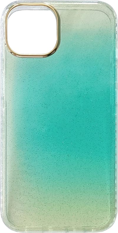 Casemania Hoesje Geschikt voor Apple iPhone 13 - Turquoise - Extra Stevig Glitter Regenboog Siliconen Back Cover