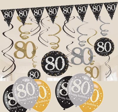 80 jaar 3 delig Happy Birthday versiering pakket sparkling glitters.