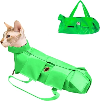 Opvouwbare Kattenverzorgingszak - Anti-Kras Bijt Huisdierbeperking voor Klauwverzorging, Nageltrimmen, Oogdruppels, Oorreiniging (M, Groen)