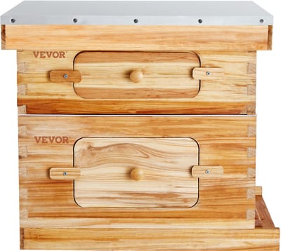 VEVOR Bijenkorf, 20 frames, Snoekbaarsbijenkorf, met bijenwas gecoat cederhout, 1 diep + 1 middelgrote bijenkast, Langstroth bijenkorfset, heldere acrylramen met fundering