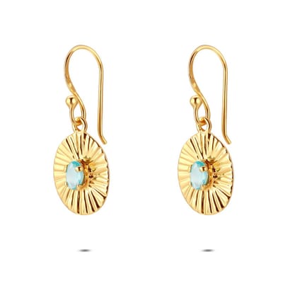 Twice As Nice Oorbel in zilver, ovaal met blauwe steen Goudkleurig