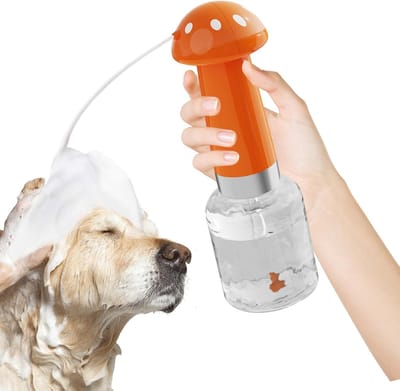 Hondenzeepdispenser - paddenstoelvormige schuimdispenser - voor puppy's, reinigingsapparaat voor een rijke schuimlaag voor kleine en middelgrote hondenrassen met korte of lange vacht