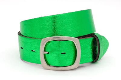 Dames jeans riem groen metallic - 4 cm breed - Leer - Jeans riem - Casual - Maat 70