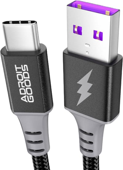 AdroitGoods USB-C Snellaad Kabel 2M 66W Fast Charge Data Kabel Gevlochten USB naar USB-C Oplaadkabel Snelladen Smartphone Tablet