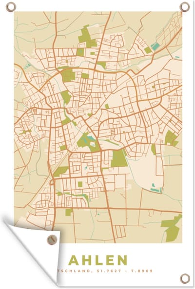 Muurdecoratie Stadskaart - Ahlen - Vintage - Kaart - Plattegrond - 120x180 cm - Tuinposter - Tuindoek