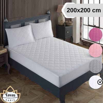 Tavas Waterdicht Matrasbeschermer 200x200 cm Wit Gewatteerde 100% Katoen Molton Hoeslakenbadstof Rondom Elastiek Waterdichte Matras Beschermer Incontinentie