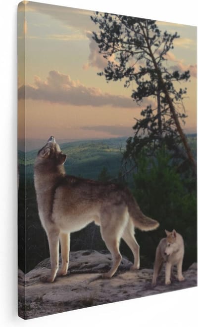 Artaza Canvas Schilderij Wolvenroedel - 30x40 cm - Klein - Wanddecoratie Bos - Muurdecoratie Wilde Dieren - Kamer Accessoires Natuur