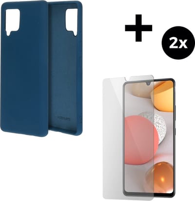 Mobiparts Silicone Cover hoesje geschikt voor Samsung Galaxy A42 (2020) 5G met 2 Screenprotectors van Gehard Glas - Blauw