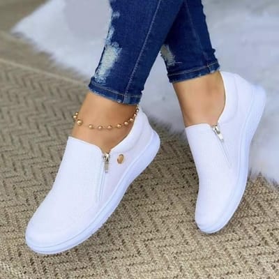Dames en cuir chaussures décontractées printemps et automne nouvelle fermeture éclair mode chaussures pour femmes léger antidérapant marche plate-forme chaussures 35 blue