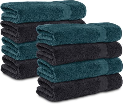 Komfortec 8x Handdoek 70x140 - 100% Katoen – Handdoekenset - Zacht - Zwart-Petroleumblauw