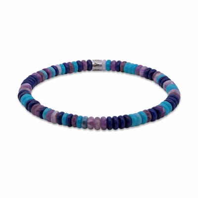 7FB-0809 – Frank 1967 – Heren Armband – Kralenarmband – Lichtblauw, Donkergroen & Lichtgroen – Zilverkleurig