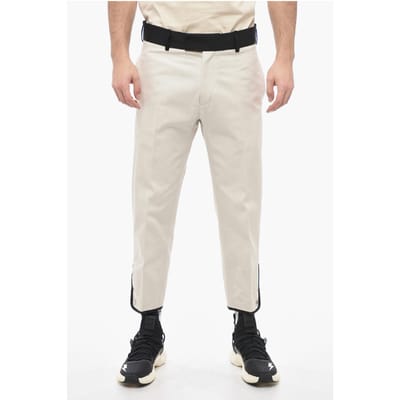 Slim Fit TOM-broek van katoenen keperstof met contrasterende tailleband in wit