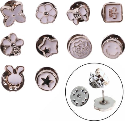 Fako Bijoux - Pin Broche Mini - Steek Pin Knopen Set - 10 Mini Broches - 8-12mm - Silver, Gold & White - 10 Stuks - Zilver, Goud & Wit - Serie 1