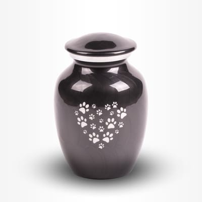 Dieren Urn Hond Kat Middel 750 ml Zwart Wit Pootjes Hart - Dieren Urn voor As Crematie - Urn Hond - Urn Kat