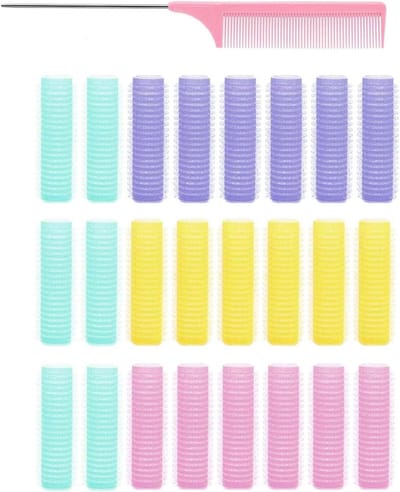 SnelShoppen - 25 Stuks Kleurige No Heat Krullers met Kam, Zelfklevende Haarrollers voor Thuis, Huidvriendelijk Nylon, Ideaal voor Feest en Dagelijks G