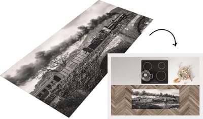 Keukenloper - Loper keuken - Zwart-witte afbeelding van een Stoomlocomotief - 120x50 cm - Keukenloper vinyl