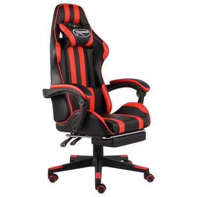 vidaXL - Racestoel - met - voetensteun - kunstleer - zwart - en - rood