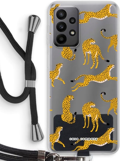 Case Company® - Hoesje met koord geschikt voor Samsung Galaxy A23 hoesje met Koord - Luipaard - Telefoonhoesje met Zwart Koord - Bescherming aan alle Kanten en Over de Schermrand