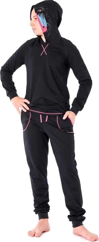 Ladeheid Meisjes Pyjama - met Capuchon - Lange mouwen - Lange broek - Katoen - LA-LA40-237-PJ - Zwarte Pavian - 158