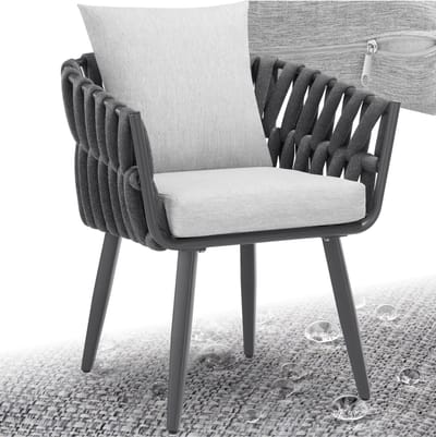tectake® Tuinstoel Lugano - Loungestoel met Aluminium Frame - Buitenstoel in Rope-Design - Buiten Fauteuil met Dikke Kussens - Voor Tuin of Balkon - Terrasstoel - UV- en Weerbestendig - Antraciet