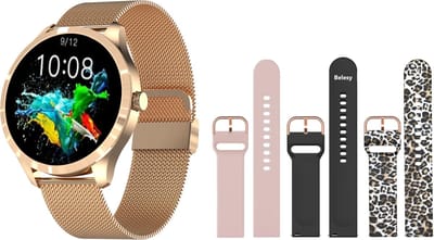 Belesy® Q9 Pro - Smartwatch Dames – Smartwatch Heren - Horloge - 1.28 inch - Kleurenscherm - Stappenteller - Bloeddruk - Hartslag - 75+ Wijzerplaten – Sporten - Staal – Goud - Kerstcadeau