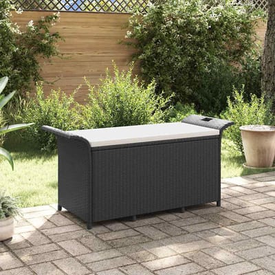 vidaXL - Tuinbank - met - kussen - 116x46x57 - cm - poly - rattan - zwart