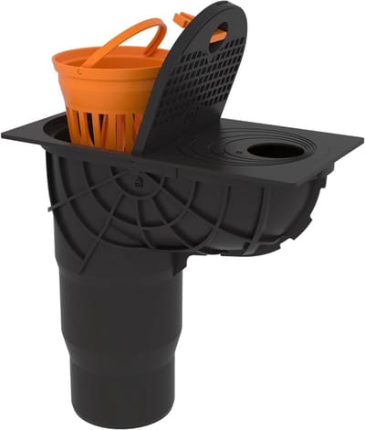 Regengootafvoer met zeef - Dakgootafvoer regenpijp - Efficiënte waterafvoer - Met terugslagklep en bladvanger - DN110/125 - Zwart