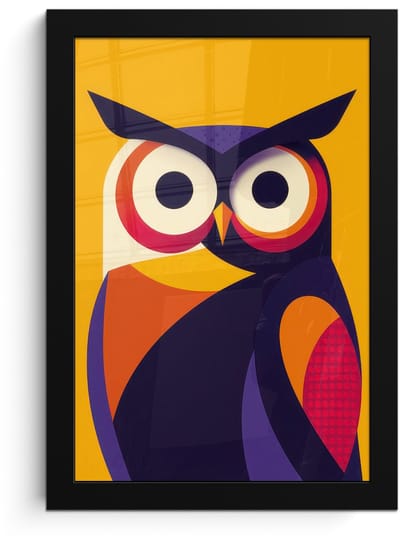 Poster in lijst - Fotolijst 20x30 cm - Posters - Uil - Grafisch - Kleurrijk - Ogen - Posterlijst zwart - Decoratie - Wanddecoratie woonkamer - Muurdecoratie slaapkamer