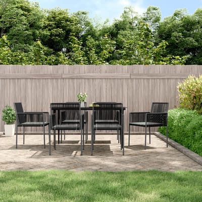vidaXL - 7-delige - Tuinset - met - kussens - poly - rattan - en - staal - zwart