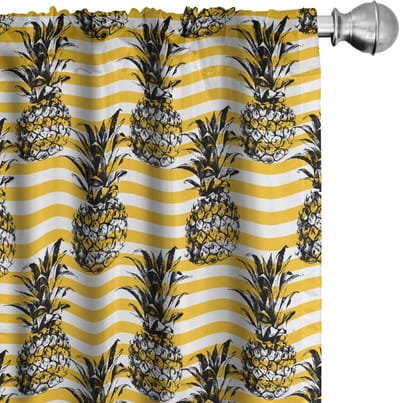 ABAKUHAUS Fruitgordijnen – 2-delig 75x175 cm – Ananas motief, Geel-Wit
