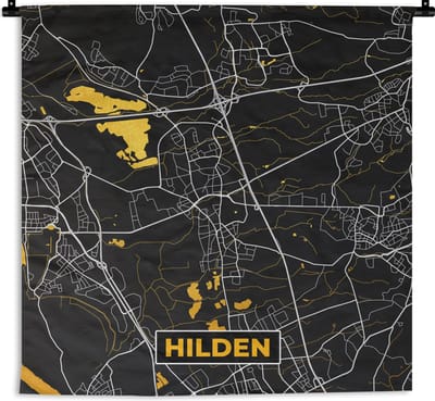Wandkleed - Wanddoek - Goud – Duitsland – Plattegrond – Gold – Stadskaart – Kaart – Hilden - 180x180 cm - Wandtapijt