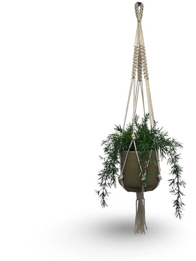 Plantenhanger 'Boho' - Kies kleur en lengte - Kleur: Linnen - 100 cm lang - Katoenkoord - Geschikt voor Pot met Diameter t/m 25 cm - Handgemaakt in ons Macramé Atelier - Prijs per Stuk - Let op: Exclusief Pot - Inclusief Verzendkosten