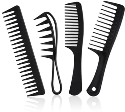 Haarkam set - Kapperskammen brede tand - Haar stylen - Antistatisch en hittebestendig - 4 stuks - Zwart