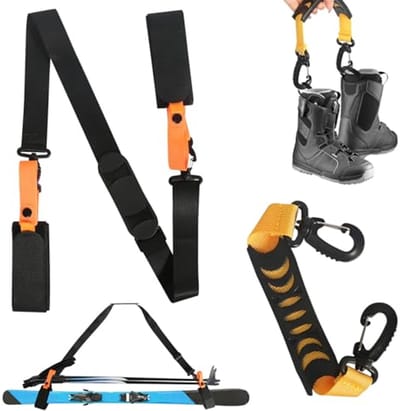 Skidraagriem set van 2 - Antislip skigordel voor ski's en stokken met verstelbare schouderbanden