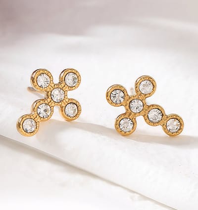 Kruisjes oorbellen met kristal | Stainless Steel Goud