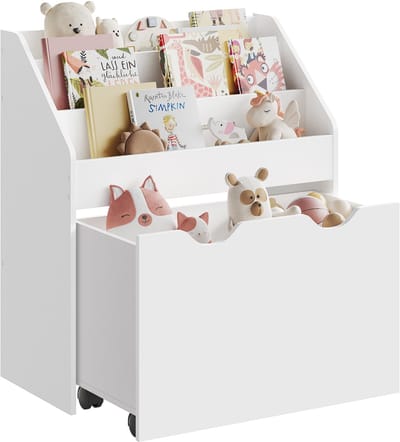 SONGMICS - Kinderboekenkast - Met 3 Planken - Opbergbox op Wielen - Multifunctioneel voor Woonkamer en Kantoor