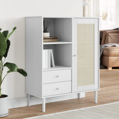 vidaXL - Hoge - kast - SENJA - rattan-look - 90x40x112 - cm - massief - grenenhout - wit
