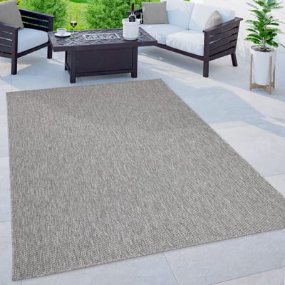Flycarpets Veniro Effen Binnen en Buitenkleed Grijs - 80x150 cm - Laagpolig Vloerkleed Buiten - Tuinkleed / Tuintapijt