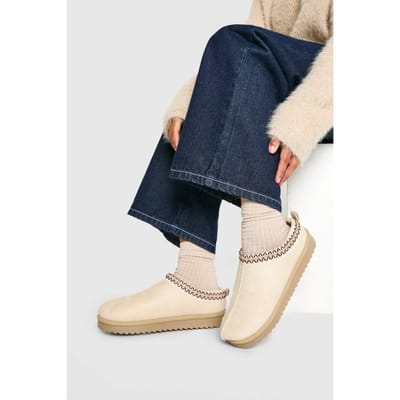 boohoo Dames Geborduurde Gezellige Mules | Beige | Maat: 4