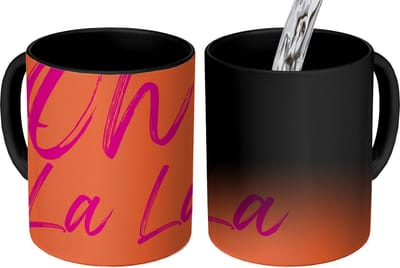 Magische Mok - Foto op Warmte Mokken - Koffiemok - Oh la la - Oranje - Roze - Grafisch - Magic Mok - Beker - 350 ML - Theemok