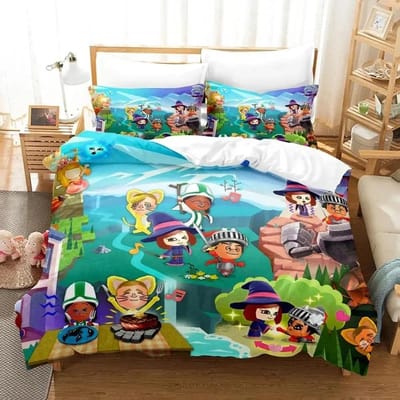 Driedimensionaal Printpatroon Spel Miitopia Beddengoed Pakket Dekbedovertrek Bed Pakket Dekbedovertrek Kussensloop Dekbed king Queen Size Maat Jongens EU Single 135x200cm