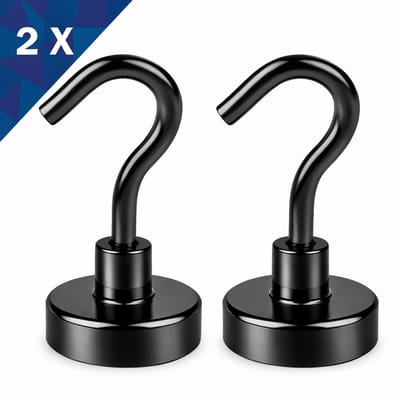 FSW-Products Super Sterke Magnetische Haak – Neodymium – Ø16 mm – Zwart – 2 Stuks Ophanghaken